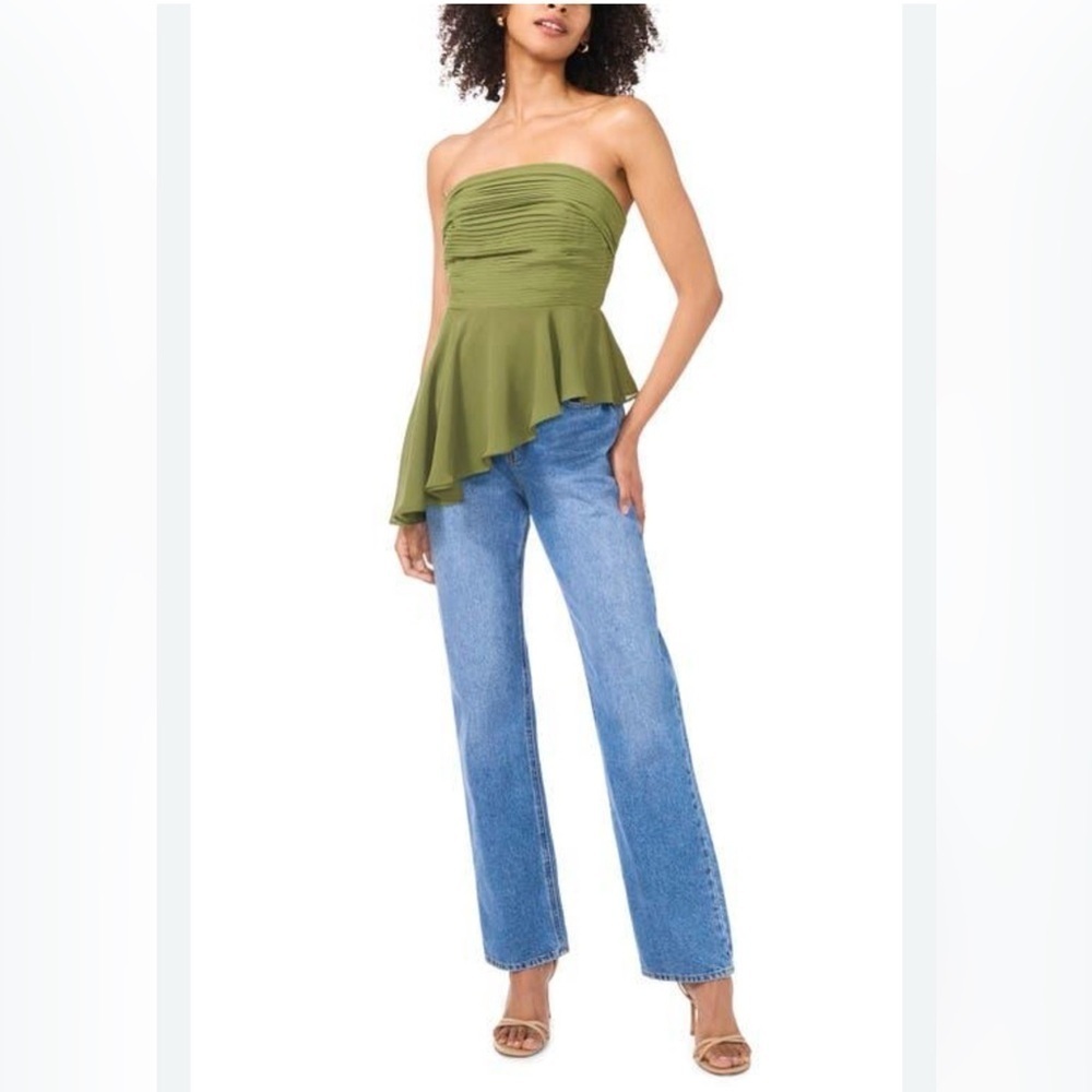 Parker Delilah Olive Green Strapless Asymmetrical Top 14 NWOT